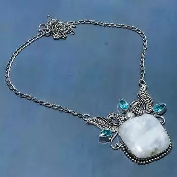 Ожерелье из натурального радужного лунного камня и топаза из стерлингового серебра 925 пробы 18 дюймов l8k65