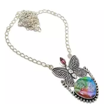 Ожерелье из натурального радужного солнечного кварца и аметиста из стерлингового серебра 925 пробы 18 дюймов G1Z52