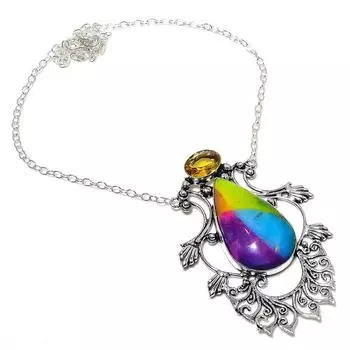 Ожерелье из натурального радужного солнечного кварца и цитрина из стерлингового серебра 925 пробы 18 дюймов z8m36