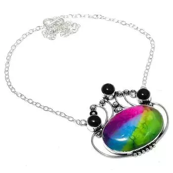 Ожерелье из натурального радужного солнечного кварца, оникса, стерлингового серебра 925 пробы, 18 дюймов, r1F57