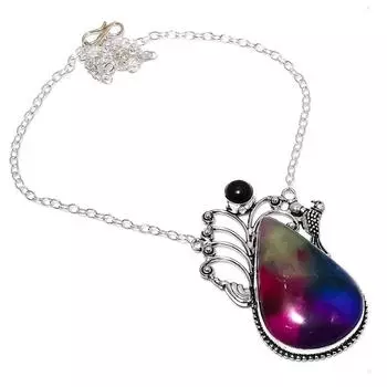 Ожерелье из натурального радужного солнечного кварца, оникса, стерлингового серебра 925 пробы, 18 дюймов, y6y98