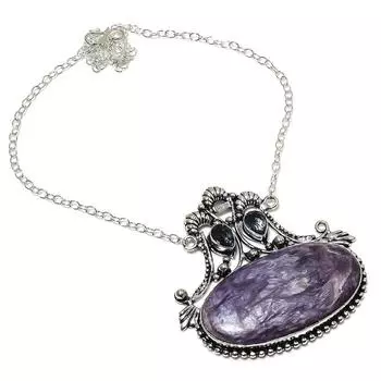 Ожерелье из натурального русского чароита и иолита из стерлингового серебра 925 пробы 18 дюймов d9R58