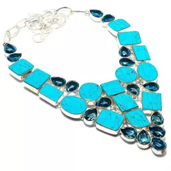 Ожерелье из натурального серебра 925 пробы с бирюзой Санта-Роза и иолитом, 18 дюймов, n3K44