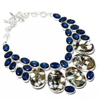 Ожерелье из натурального серебра 925 пробы с зебровой яшмой и голубым топазом, 18 дюймов f1T80