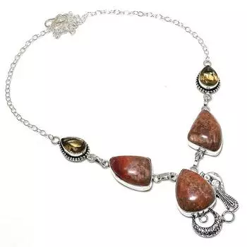 Ожерелье из натурального серебра 925 пробы с яшмой и топазом, 18 дюймов s9O45