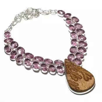 Ожерелье из натурального серебра 925 пробы с псиломеланом и дендритным узором 18 дюймов m4S45