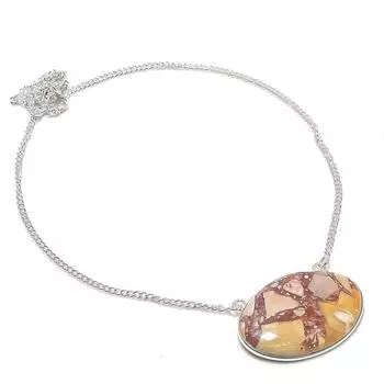 Ожерелье из натурального серебра с листовой яшмой 925 пробы, 18 дюймов, B2F63