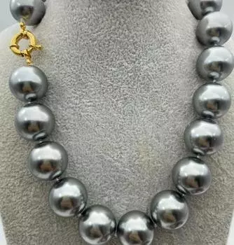 Ожерелье из натурального серого круглого жемчуга Таити 20 мм, 18 дюймов