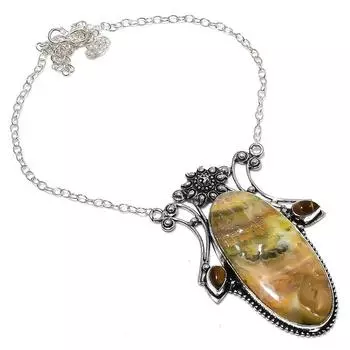 Ожерелье из натурального шмелиного яшма и тигрового глаза из стерлингового серебра 925 пробы, 18 дюймов t9E23