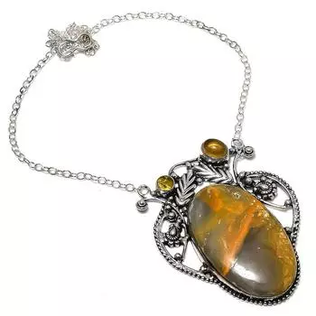 Ожерелье из натурального шмелиной яшмы и цитрина из стерлингового серебра 925 пробы, 18 дюймов, k9r43