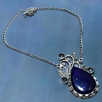 Ожерелье из натурального синего лабрадорита и иолита из стерлингового серебра 925 пробы 18 дюймов N9j92