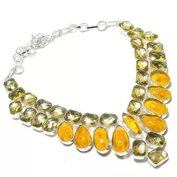 Ожерелье из натурального стекла дикорих, цитрин, серебро 925 пробы, 18 дюймов, i6O74