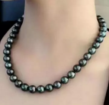 Ожерелье из натурального таитянского черного жемчуга 9-10 мм