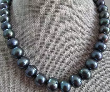 Ожерелье из натурального таитянского черного жемчуга в стиле барокко, 18 дюймов, 9-10 мм.