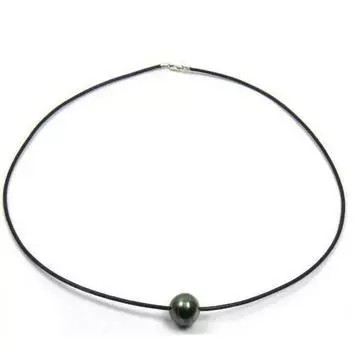 Ожерелье из натурального таитянского черного жемчуга 10 мм, 18-дюймовая кожаная цепочка