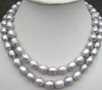 Ожерелье из натурального таитянского серебристо-серого жемчуга диаметром 32 дюйма, 9–10 мм.