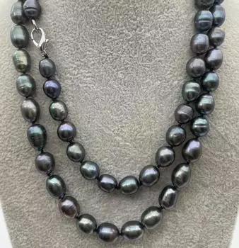 ОЖЕРЕЛЬЕ ИЗ НАТУРАЛЬНОГО ТАИТЯНСКОГО ЧЕРНОГО ЖЕМЧУГА 9–10 мм ДЛИНОЙ 35 дюймов