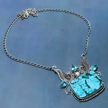 Ожерелье из натурального тибетского бирюзы и топаза из стерлингового серебра 925 пробы 18 дюймов g9c78