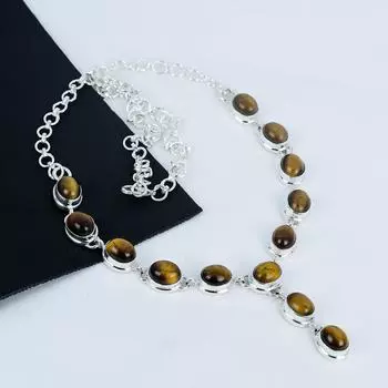 Ожерелье из натурального тигрового глаза ручной работы из стерлингового серебра 925 пробы, серебряное ожерелье из тигрового глаза для жены, ожерелье унисекс, подарок на день рождения для жены 20 коричневый