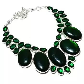 Ожерелье из натурального зеленого лабрадорита и перидота из стерлингового серебра 925 пробы 18 дюймов Q1w65