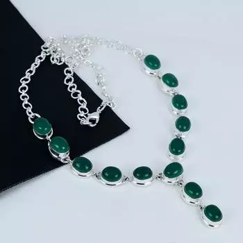 Ожерелье из натурального зеленого оникса ручной работы из стерлингового серебра 925 пробы, серебряное ожерелье из зеленого оникса для жены, ожерелье унисекс, подарок на день рождения 20 зелёный