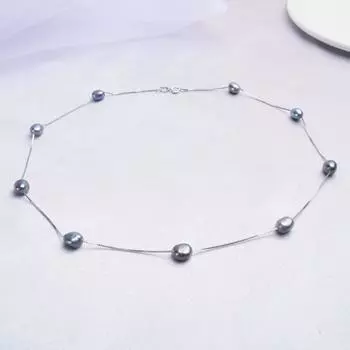 Ожерелье из натурального жемчуга в стиле барокко для женщин с цепочкой из стерлингового серебра 925 пробы, 6-7 мм, пресноводный жемчуг, модные украшения 45cm чёрный