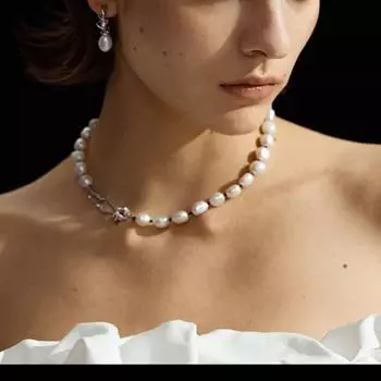 Ожерелье из натурального жемчуга в стиле барокко с веревочным узлом и пряжкой, дизайн женского меньшинства, элитная женская цепочка-воротник в стиле ретро 40CM белый