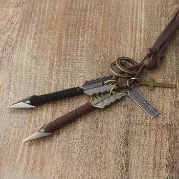 Ожерелье из натуральной кожи с двойной стрелкой и крестами в виде кругов