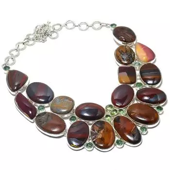 Ожерелье из натуральной полиграммной яшмы и апатита из стерлингового серебра 925 пробы, 18 дюймов, s6s48