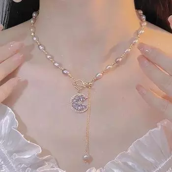 Ожерелье из натуральной пресноводной ракушки, женское летнее нишевое ожерелье с подвеской на ключице из циркония, ожерелье