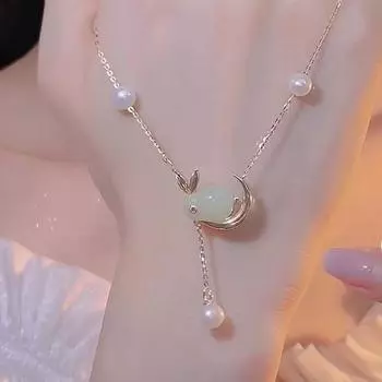 Ожерелье из натуральной пресноводной ракушки, Женский знак зодиака Кролик, полный звезд, запирающаяся цепочка, кулон, ювелирное изделие