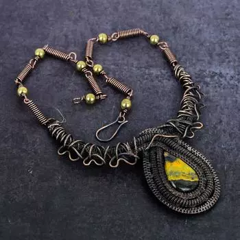 Ожерелье из натуральной яшмы шмеля с медной проволокой, 18 дюймов, s5a73