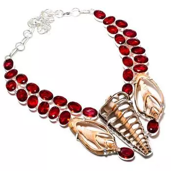 Ожерелье из натуральной ракушки каури и граната из стерлингового серебра 925 пробы, 18 дюймов, n9G92