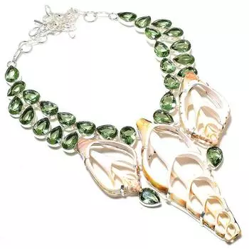 Ожерелье из натуральной ракушки каури и драгоценного камня апатита из стерлингового серебра 925 пробы, 18 дюймов, T0L52