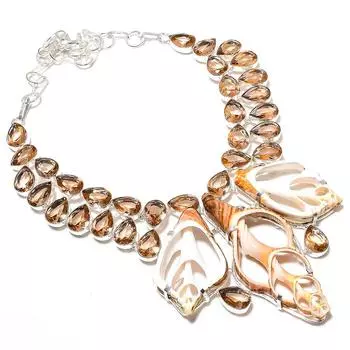 Ожерелье из натуральной ракушки каури, морганита, стерлингового серебра 925 пробы, 18 дюймов, G0r36