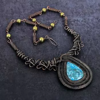 Ожерелье из натуральной тибетской бирюзы с медной проволокой 18 дюймов c0S20