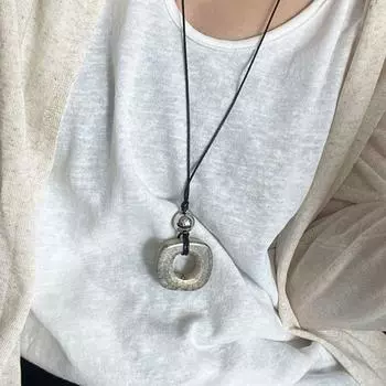 Ожерелье из натуральной верблюжьей кости в стиле бохо с квадратной длинной веревкой, этническое ожерелье с подвеской, лето beige-gold bead