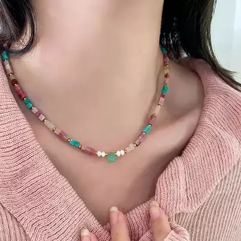 Ожерелье из натуральных камней, женские аксессуары Dopamine класса люкс, цепочка на ключицу с подвеской в форме капли воды из красного камня и нефрита.