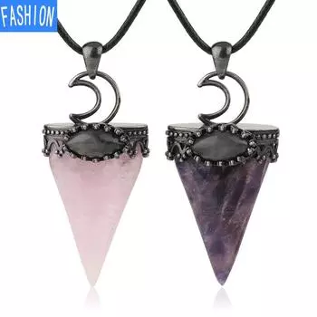 Ожерелье из натуральных кристаллов с заостренным кончиком, покрытая бронзой и подвеской из полевого шпата rose quartz