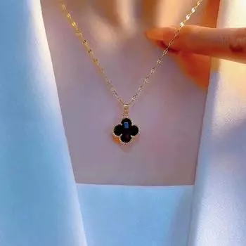 Ожерелье из нефрита с четырьмя листами клевера для женщин, новая универсальная подвеска из нефрита, цепочка на ключицу, темперамент чёрный
