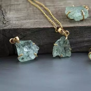 Ожерелье из необработанного аквамарина, подвеска из натурального аквамарина Free Size небесно-голубой