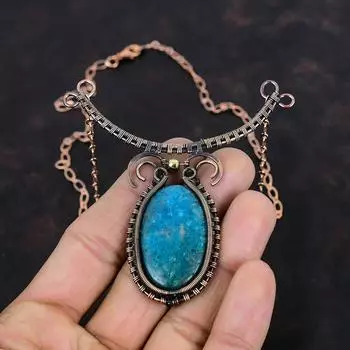 Ожерелье из неонового апатита, ожерелье из медной проволоки, регулируемое ожерелье-цепочка, медные украшения, ожерелье из натурального драгоценного камня ручной работы, подарки для мамы