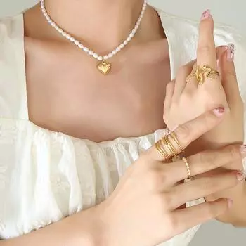 Ожерелье из нерегулярного овального пресноводного жемчуга, не выцветает, легкое, роскошное, титановое, стальное, позолоченное, с подвеской в виде персикового сердца