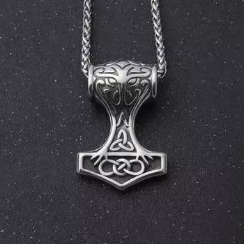 Ожерелье из нержавеющей стали 316L «Молот Тора» — скандинавский кулон викингов с кельтским дизайном «Троица» для мужских магических талисманов Single Pendant