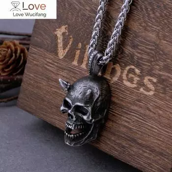 Ожерелье из нержавеющей стали 316l с черепом дьявола, ретро-готический панк-кулон, высококачественные креативные ювелирные изделия от имени коробки для волос