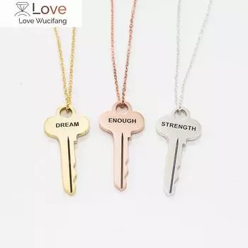 Ожерелье из нержавеющей стали для женщин, персонализированный кулон с ключом, индивидуальное резное имя, дата, колье, мужские ювелирные изделия, подарки, ожерелья для женщин 60cm золотой