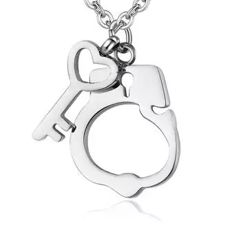 Ожерелье из нержавеющей стали, надетое на сердце, ожерелье с наручниками и ключом в форме сердца, ожерелье с наручниками, ожерелье с ключицей серебряный