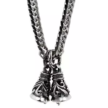 Ожерелье из нержавеющей стали, ожерелье Kihei, двойной колокольчик, двойной колокольчик, ажурный серебряный кулон, цепочка Kihei [серебро KYASYA]