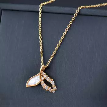 Ожерелье из нержавеющей стали Pass из титановой стали с белой ракушкой, инкрустированное бриллиантами и хвостом, женское