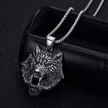 Ожерелье из нержавеющей стали с кулоном из скандинавской викингской головы волка из титановой стали, позолоченное ожерелье